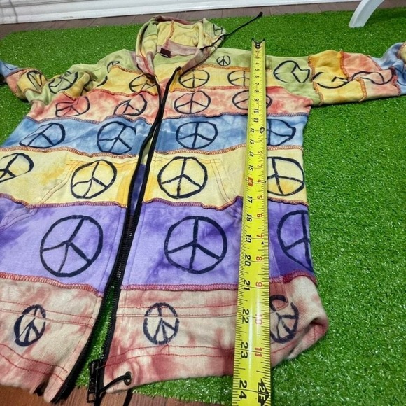 Vtg Y2K Peace Sign Hippie Bell Sleeve Baggy Lightweight Jacket Tie-dye Boho XL - Picture 6 of 8